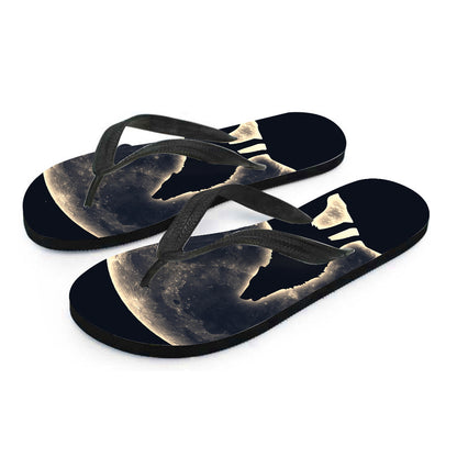 Full Moon Howling Wolf Print Flip Flops
