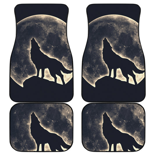 Full Moon Howling Wolf Print Front and Back Car Floor Mats