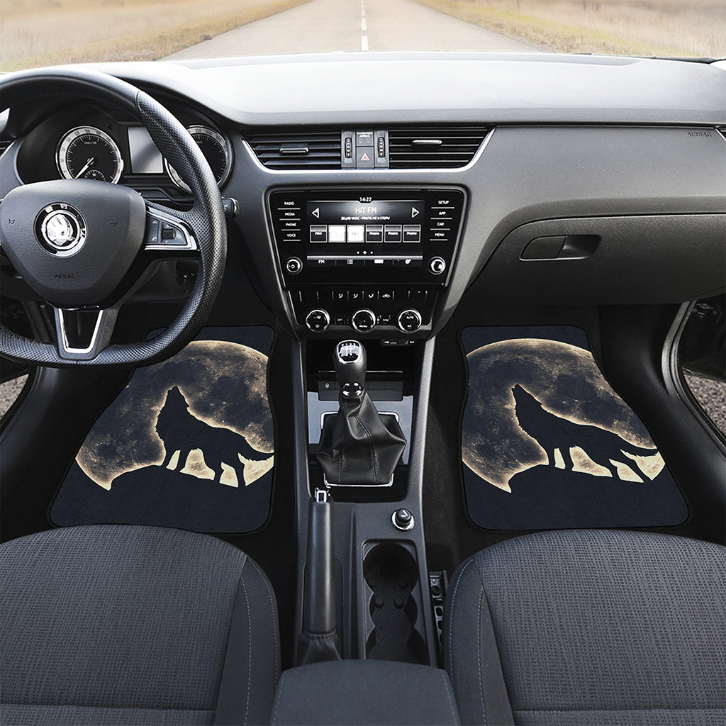 Full Moon Howling Wolf Print Front and Back Car Floor Mats