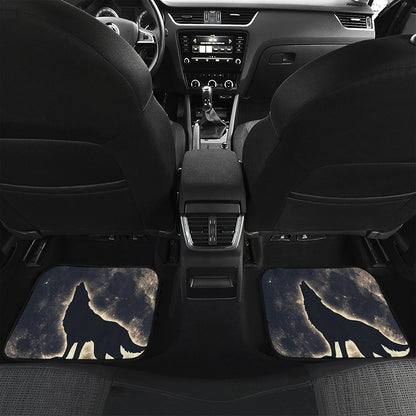 Full Moon Howling Wolf Print Front and Back Car Floor Mats