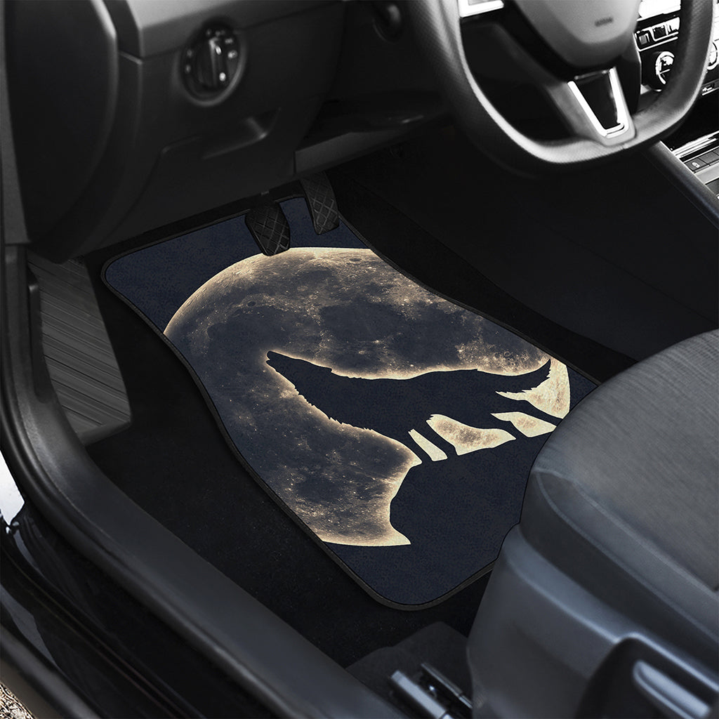 Full Moon Howling Wolf Print Front and Back Car Floor Mats