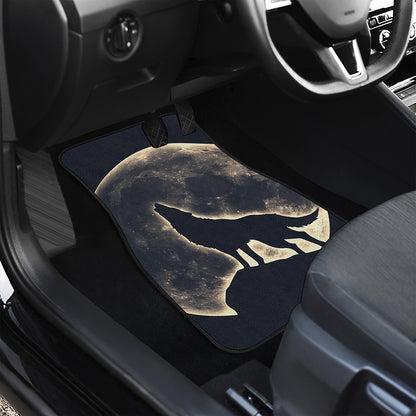 Full Moon Howling Wolf Print Front and Back Car Floor Mats
