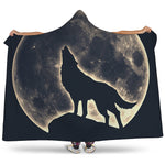 Full Moon Howling Wolf Print Hooded Blanket