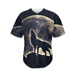 Full Moon Howling Wolf Print Men's Baseball Jersey