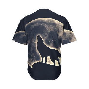 Full Moon Howling Wolf Print Men's Baseball Jersey