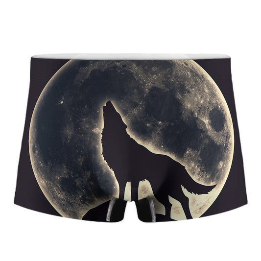 Full Moon Howling Wolf Print Men's Boxer Briefs