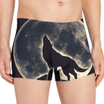 Full Moon Howling Wolf Print Men's Boxer Briefs