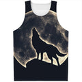 Full Moon Howling Wolf Print Men's Tank Top