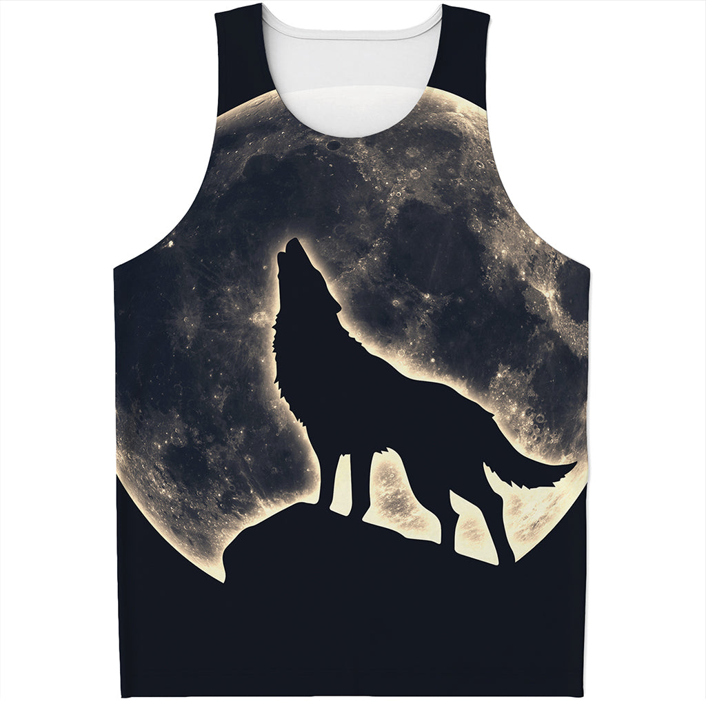 Full Moon Howling Wolf Print Men's Tank Top
