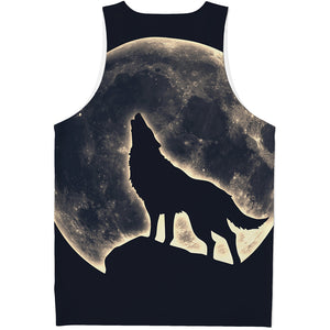 Full Moon Howling Wolf Print Men's Tank Top