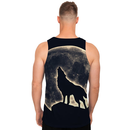 Full Moon Howling Wolf Print Men's Tank Top