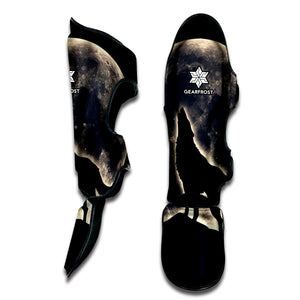 Full Moon Howling Wolf Print Muay Thai Shin Guard