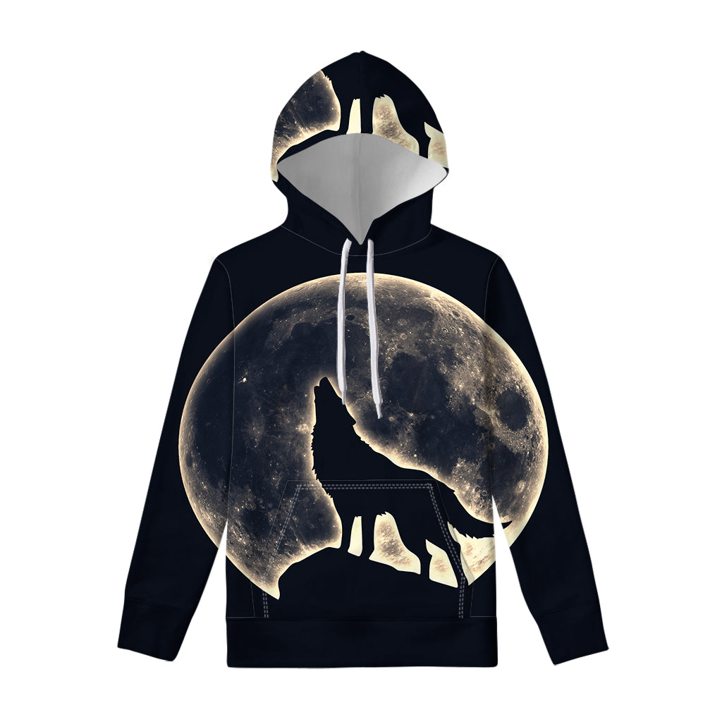 Full Moon Howling Wolf Print Pullover Hoodie