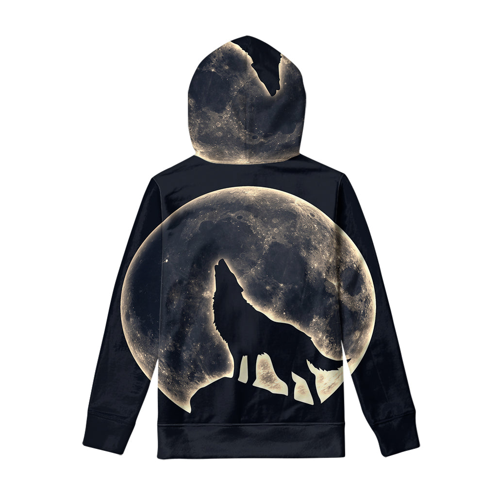 Full Moon Howling Wolf Print Pullover Hoodie