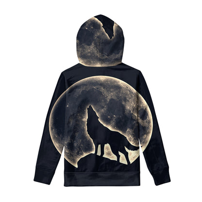 Full Moon Howling Wolf Print Pullover Hoodie
