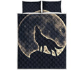 Full Moon Howling Wolf Print Quilt Bed Set