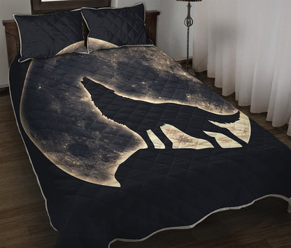 Full Moon Howling Wolf Print Quilt Bed Set