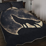Full Moon Howling Wolf Print Quilt Bed Set