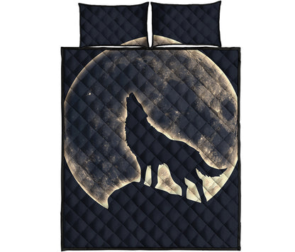 Full Moon Howling Wolf Print Quilt Bed Set