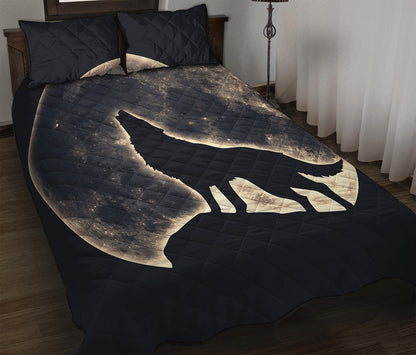 Full Moon Howling Wolf Print Quilt Bed Set