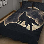 Full Moon Howling Wolf Print Quilt Bed Set