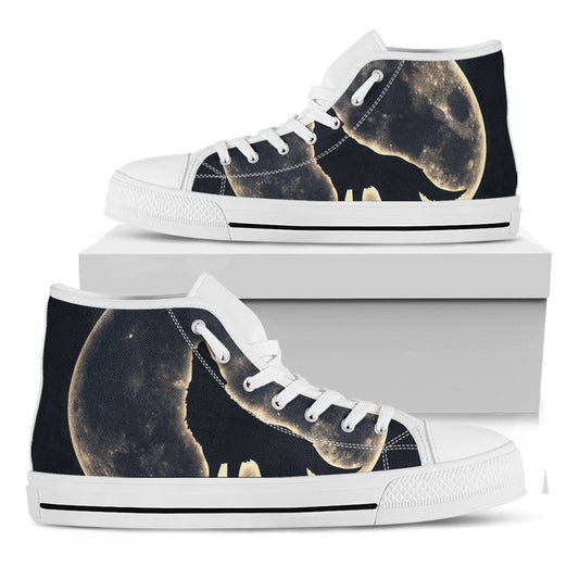Full Moon Howling Wolf Print White High Top Shoes