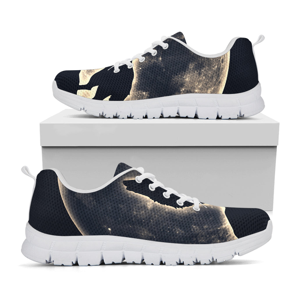 Full Moon Howling Wolf Print White Sneakers