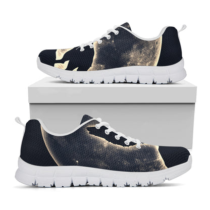 Full Moon Howling Wolf Print White Sneakers