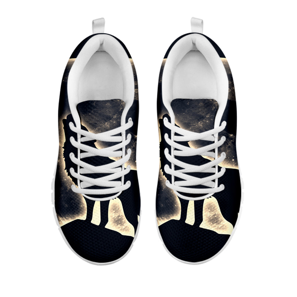 Full Moon Howling Wolf Print White Sneakers