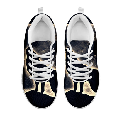 Full Moon Howling Wolf Print White Sneakers