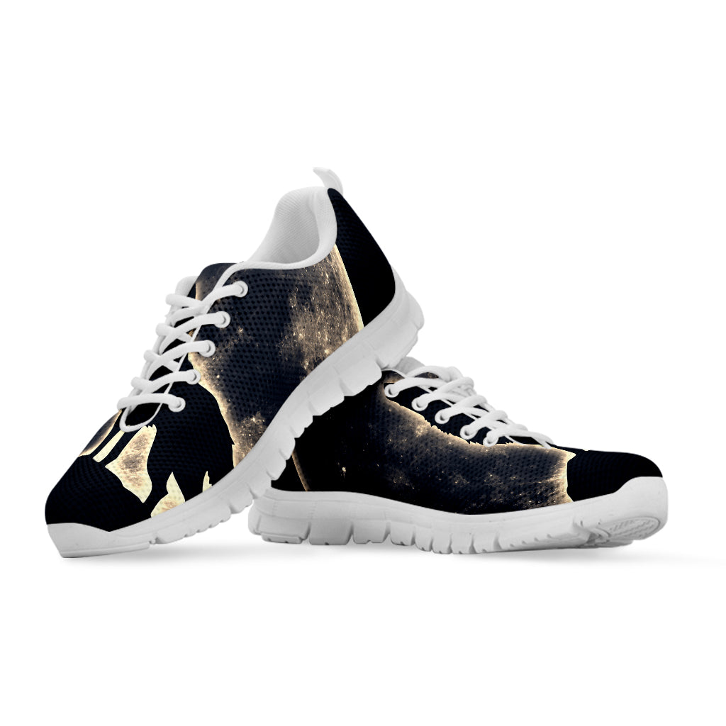 Full Moon Howling Wolf Print White Sneakers