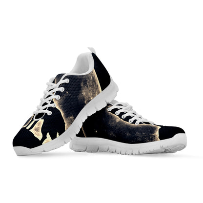 Full Moon Howling Wolf Print White Sneakers