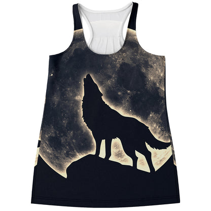 Full Moon Howling Wolf Print Women's Racerback Tank Top