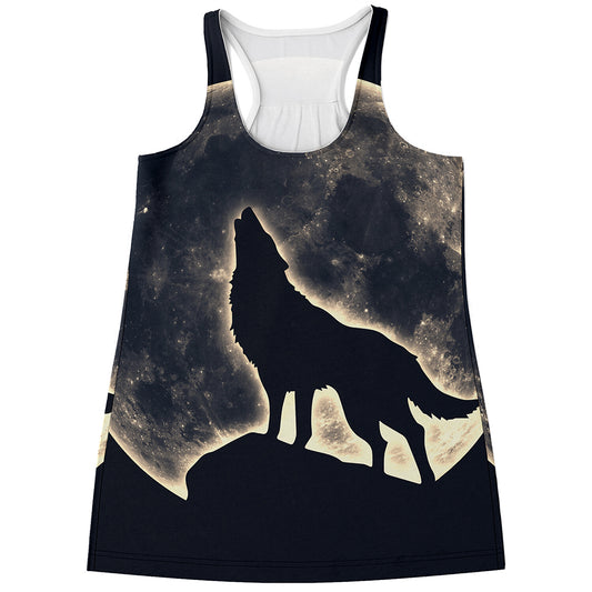 Full Moon Howling Wolf Print Women's Racerback Tank Top