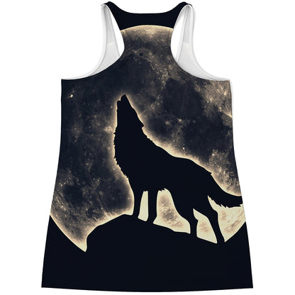 Full Moon Howling Wolf Print Women's Racerback Tank Top