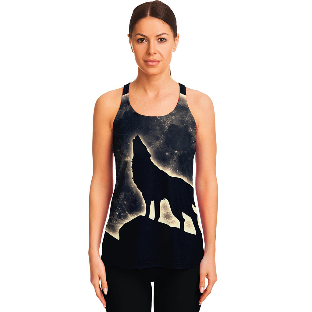Full Moon Howling Wolf Print Women's Racerback Tank Top