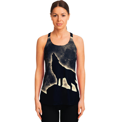 Full Moon Howling Wolf Print Women's Racerback Tank Top