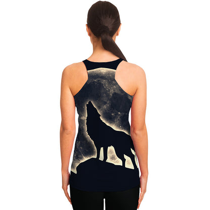 Full Moon Howling Wolf Print Women's Racerback Tank Top