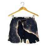 Full Moon Howling Wolf Print Women's Shorts