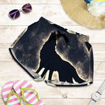 Full Moon Howling Wolf Print Women's Shorts