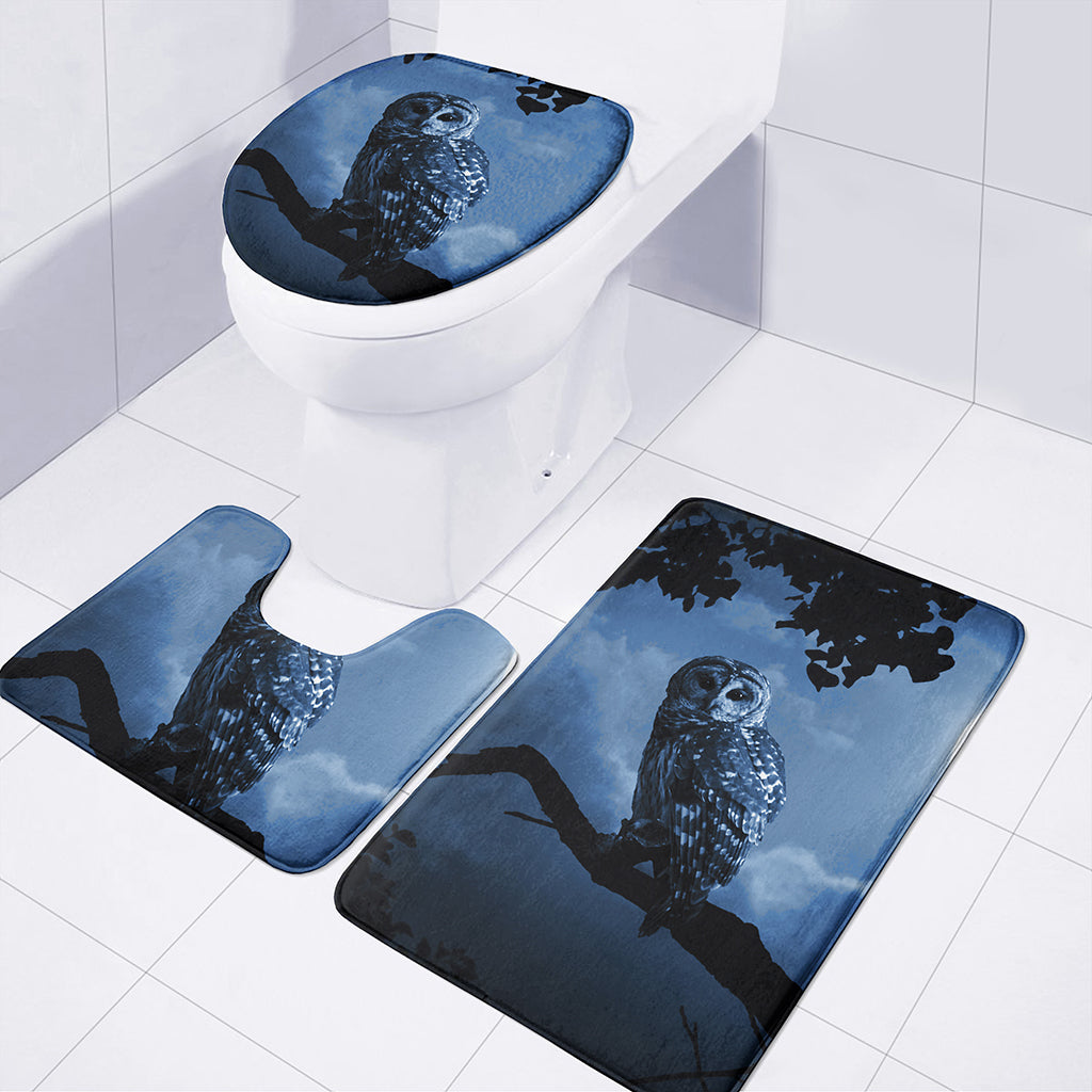 Full Moon Night Owl Print 3 Piece Bath Mat Set
