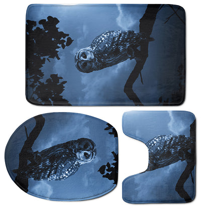 Full Moon Night Owl Print 3 Piece Bath Mat Set