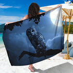 Full Moon Night Owl Print Beach Sarong Wrap
