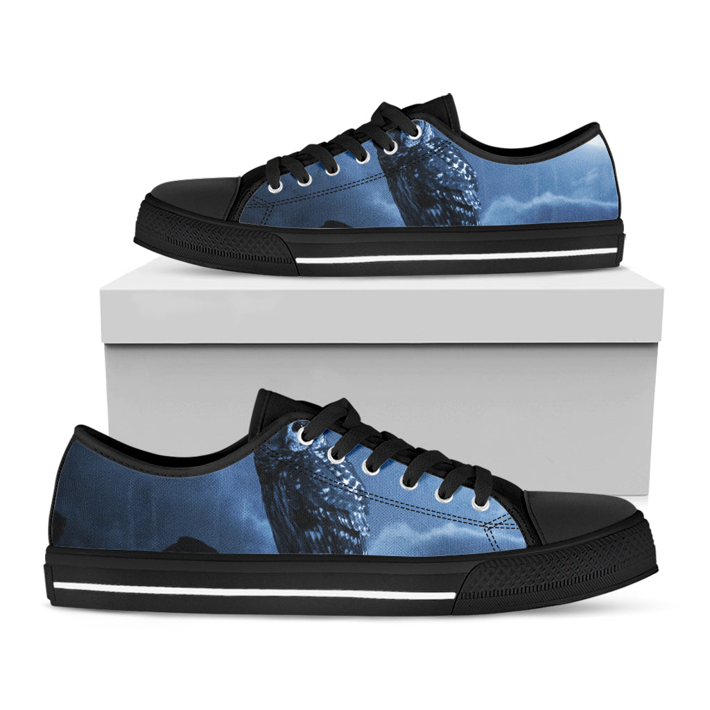 Full Moon Night Owl Print Black Low Top Shoes