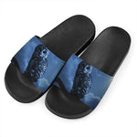 Full Moon Night Owl Print Black Slide Sandals