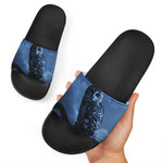 Full Moon Night Owl Print Black Slide Sandals