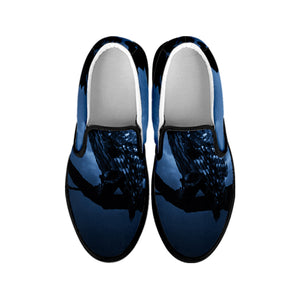 Full Moon Night Owl Print Black Slip On Shoes