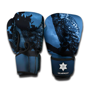 Full Moon Night Owl Print Boxing Gloves