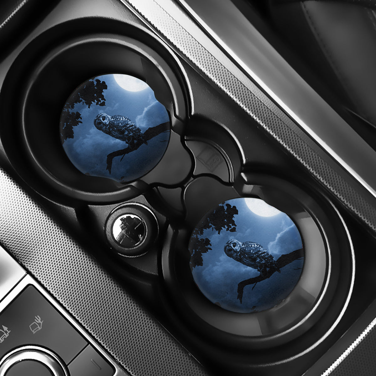 Full Moon Night Owl Print Car Coasters
