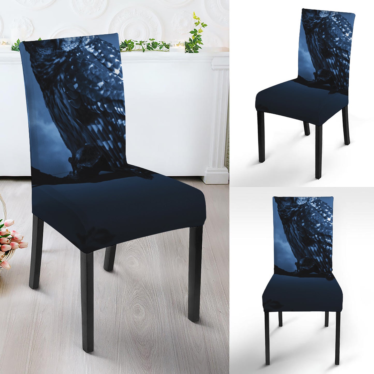 Full Moon Night Owl Print Dining Chair Slipcover